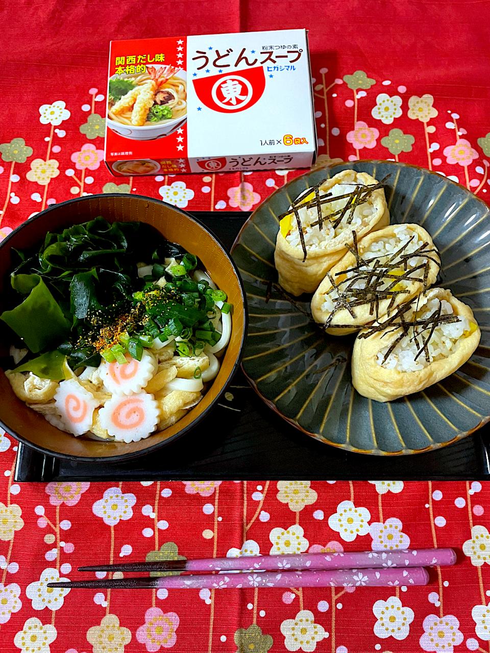 うどんスープで作るお稲荷さん&わかめうどん✨